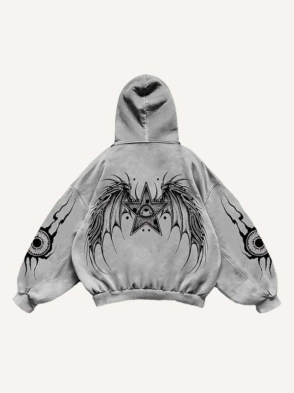 Star&Wing&Eyeball Print Slant Pockets Hoodie
