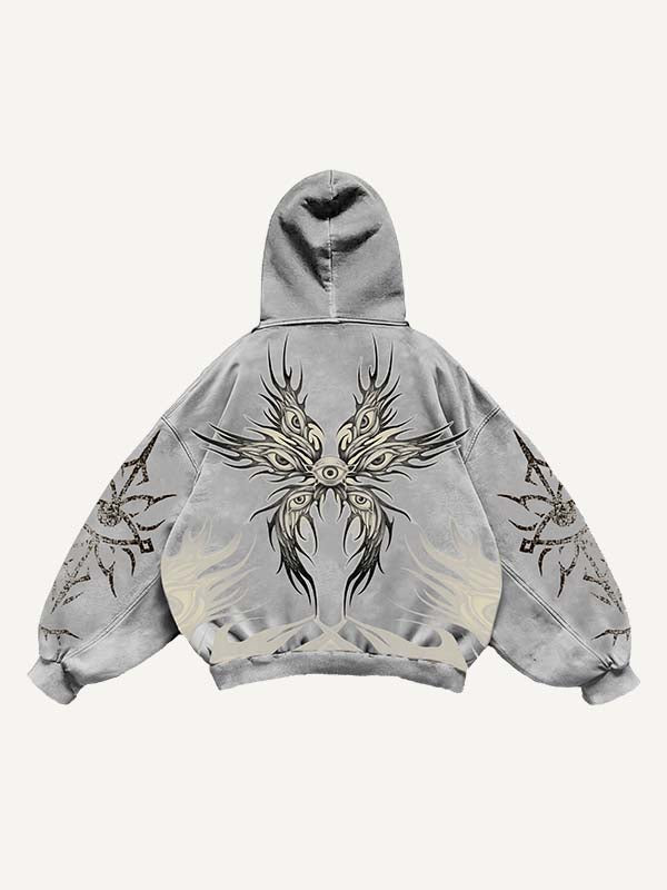 Eye&Wing&Graphic Print Slant Pockets Hoodie