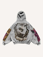 Figure&Wing&Eye&Palm&Graphic&Letter Print Slant Pockets Hoodie