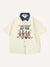 Figure&Letter Embroidery Splicing Denim Collar Shirt