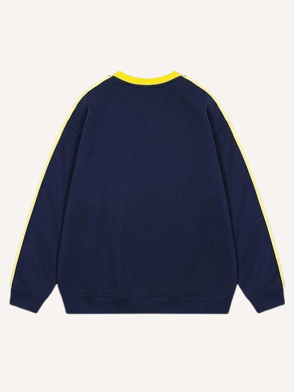 Letter&Stripe Print V Neck Knit Sweater