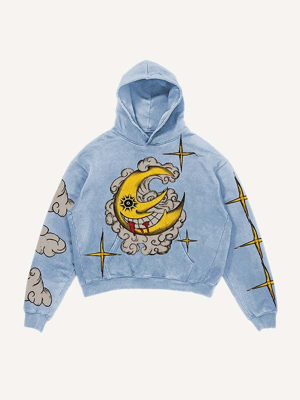 Evil Moon&Sun&Star&Cloud Print Slant Pockets Hoodie– Modewawa