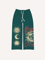 Sun&Moon&Eye&Letter Print Elastic Waist Pants