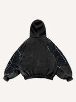Colorblock Skeleton&Fire Faux Decal Print Slant Pockets Hoodie