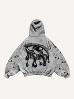 Eye&Palm&Tears Print Slant Pockets Hoodie