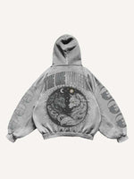 Wolf&Sun&Moon&Letter Print Slant Pockets Hoodie
