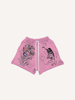 Tiger&Dragon&Phoenix&Sun&Moon Print Drawstring Waist Shorts