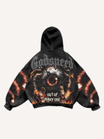 Eye&Palm&Letter Faux Rhinestones Print Slant Pockets Hoodie