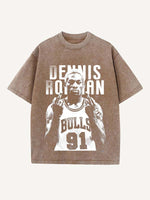 Dennis Rodman Print Round Neck T-shirt