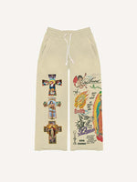Cross&Figure&Pray&Graphic&Letter Print Elastic Waist Pants