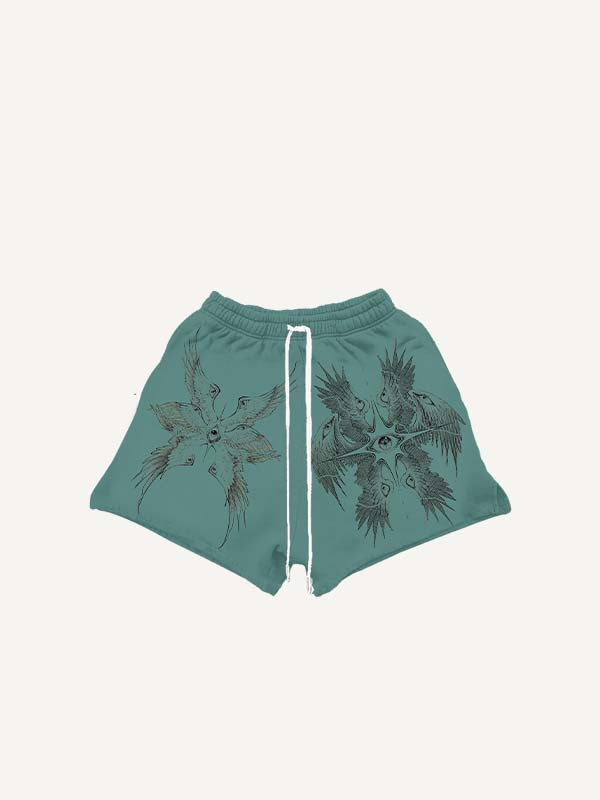 Wing&Eye&Graphic Print Drawstring Waist Shorts