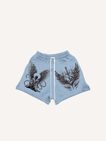 Figure&Wing&Heart&Sword Print Drawstring Waist Shorts