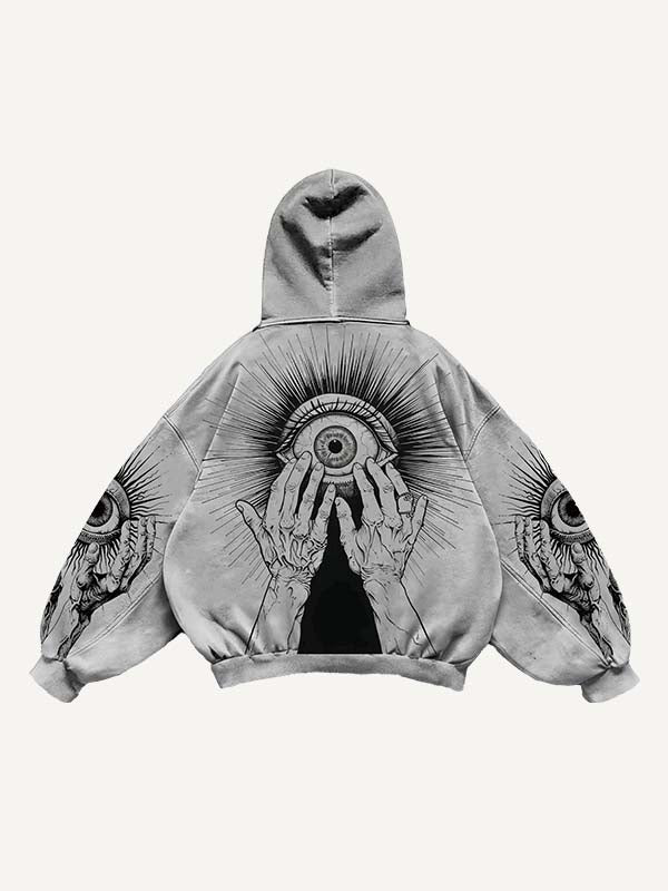 Palm&Eye Print Slant Pockets Hoodie