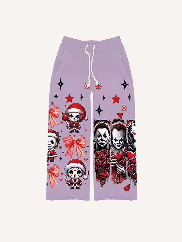Christmas Horror Print Elastic Waist Pants