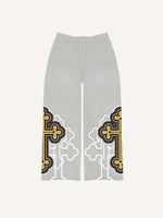Cross&Letter&Graphic Faux Decal Print Elastic Waist Pants
