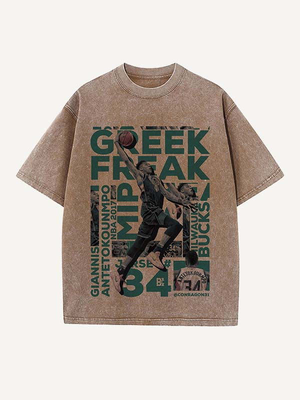 Giannis Antetokounmpo Print Round Neck T-shirt