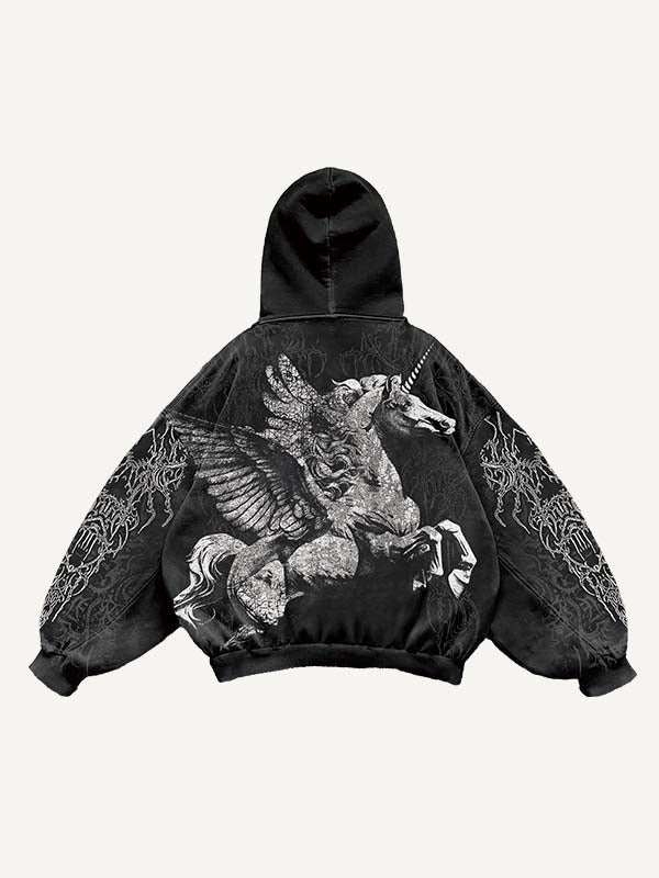 Figure&Horse&Wing&Graphic Print Slant Pockets Hoodie