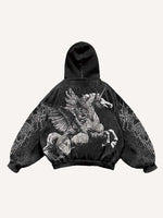 Figure&Horse&Wing&Graphic Print Slant Pockets Hoodie
