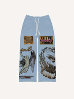 Figure&Wing&Eye&Palm&Graphic&Letter Print Elastic Waist Pants