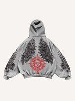 Sun&Moon&Wing&Eye&Palm Print Slant Pockets Hoodie