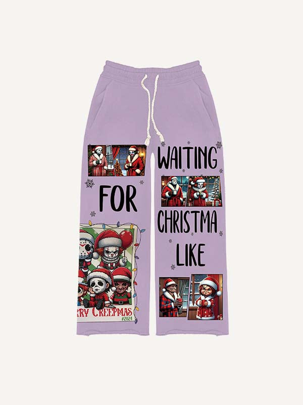 Christmas Horror Print Elastic Waist Pants