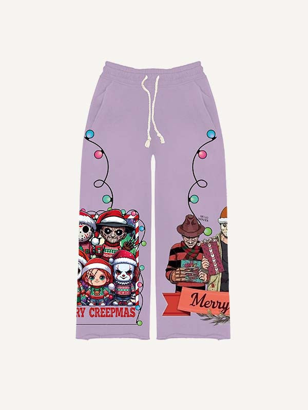 Christmas Horror Print Elastic Waist Pants