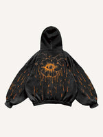 Floral&Eye Print Slant Pockets Hoodie