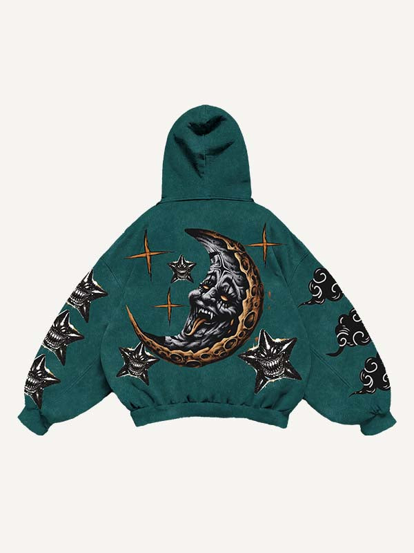 Evil Moon&Sun&Cloud&Star Print Slant Pockets Hoodie