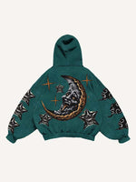 Evil Moon&Sun&Cloud&Star Print Slant Pockets Hoodie