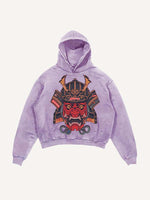 Distressed Washed Ghost General Print Slant Pockets Hoodie
