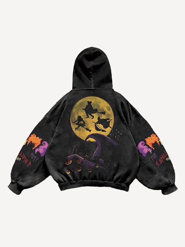 Halloween Hocus Pocus Print Slant Pockets Hoodie