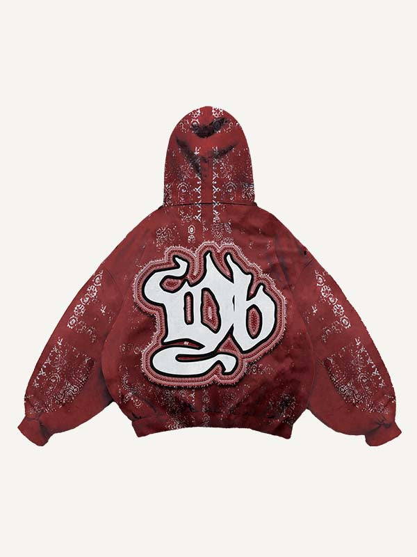 Angel&Pray&Letter Faux Decal Print Slant Pockets Hoodie