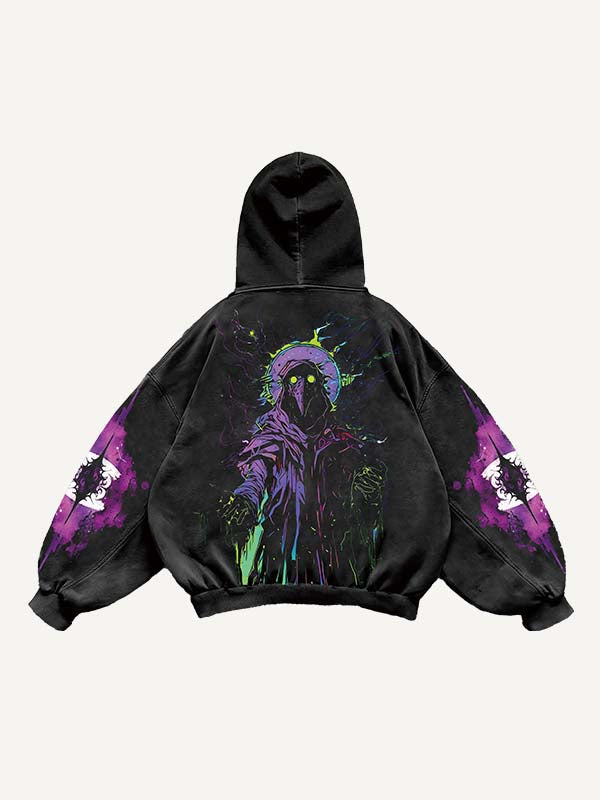 Halloween Figure&Bat&Graphic Print Slant Pockets Hoodie