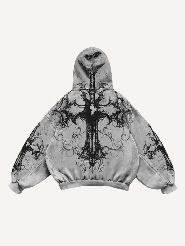 Cross&Graphic Print Slant Pockets Hoodie