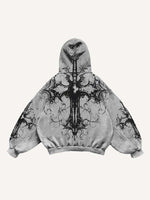 Cross&Graphic Print Slant Pockets Hoodie