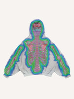 Glow Skeleton Print Slant Pockets Hoodie