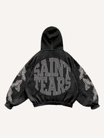 Mary&Pray&Letter Faux Rhinestones Print Slant Pockets Hoodie