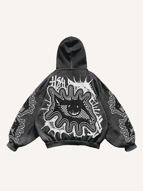 Eye&Letter Faux Decal Print Slant Pockets Hoodie