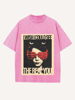 Distressed Washed Figure&Letter Print Round Neck T-shirt