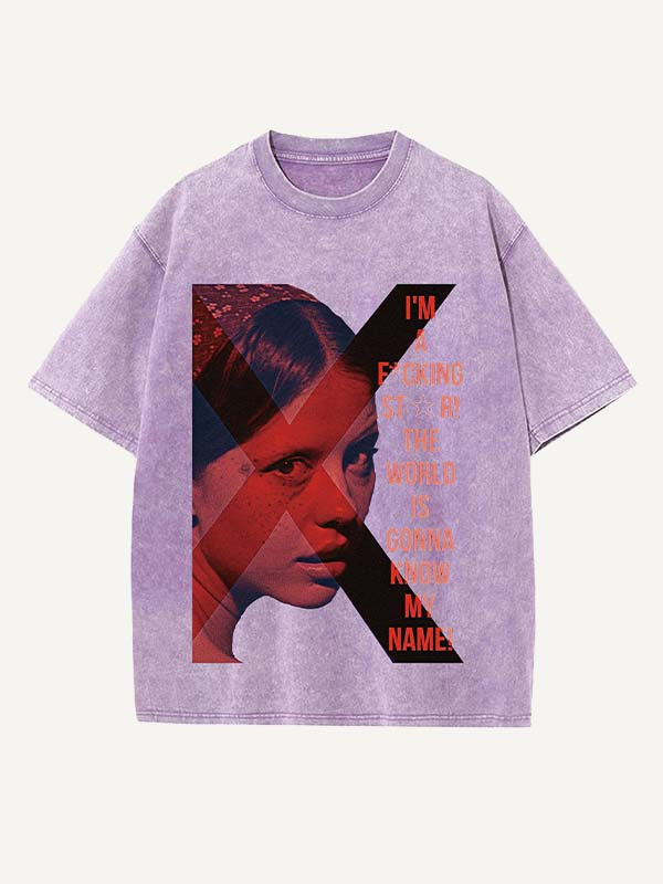 Distressed Washed Figure&Letter Print Round Neck T-shirt