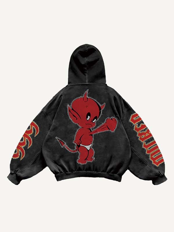 Little Devil Heartbeat&Letter Faux Decal Print Slant Pockets Hoodie