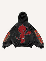 Little Devil Heartbeat&Letter Faux Decal Print Slant Pockets Hoodie