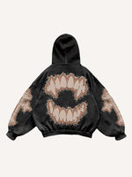 Vampire Fangs&Cross&Letter Faux Decal Print Slant Pockets Hoodie