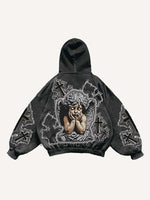 Cross&Angel&Wing&Letter Faux Decal Print Slant Pockets Hoodie