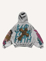 Figure&Letter&Cross Print Slant Pockets Hoodie