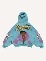 Figure&Lips&Heart&Letter Faux Decal Print Slant Pockets Hoodie