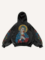 Mary&Fire&Floral Print Slant Pockets Hoodie