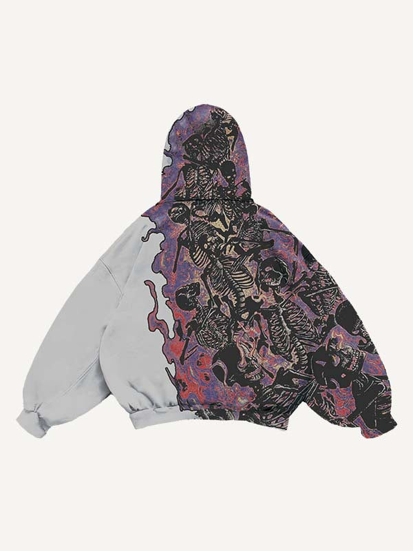 Fire Death Hell Skeleton Army Slant Pockets Hoodie
