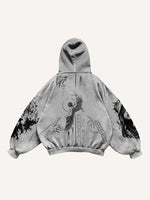 Figure&Wing&Eye&Animal&Letter Print Slant Pockets Hoodie