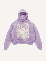 Distressed Washed Graphic Print Slant Pockets Hoodie